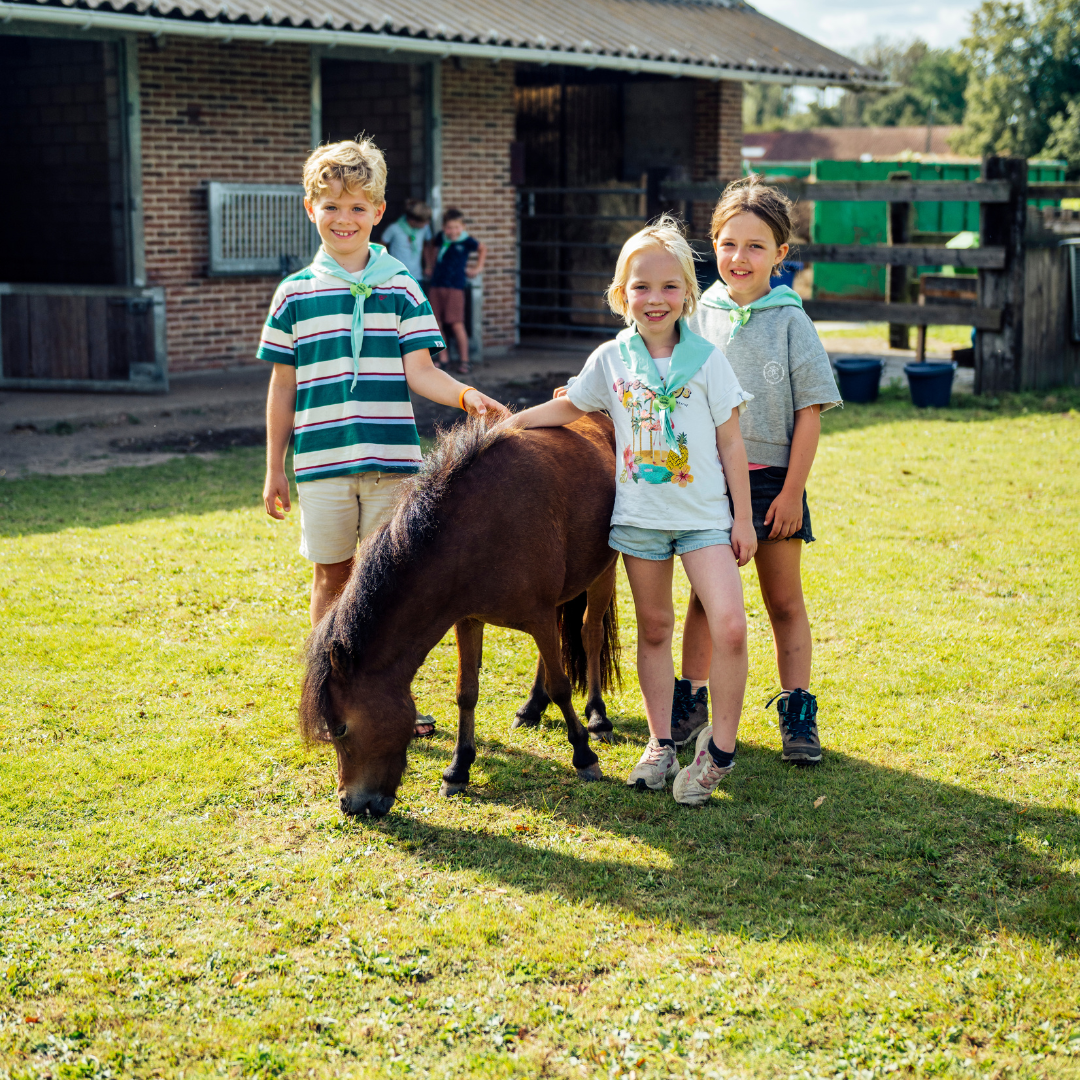 3 kinderen op kazouvakantie met een pony